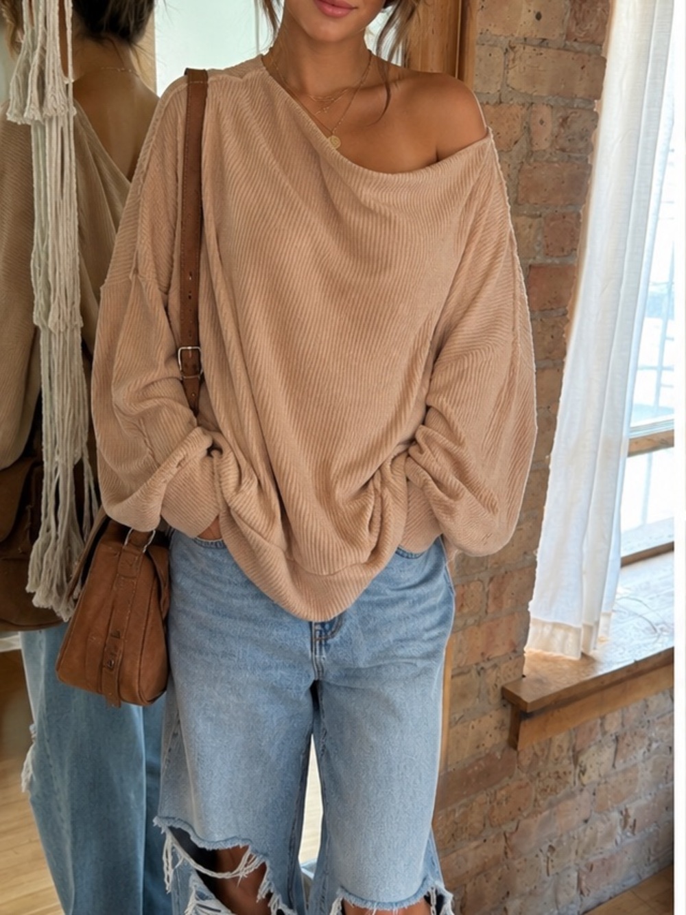 We The Free Scoop Neck Ribbed Pullover - Blush